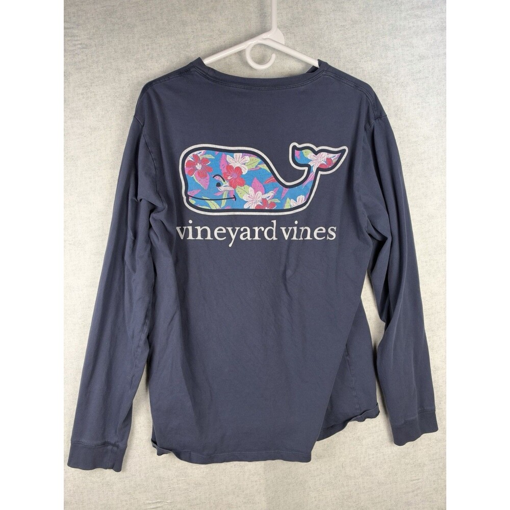 Vineyard Vines Men's Crew Neck Long Sleeve Pocket Tee Whale Cotton Knit Navy M